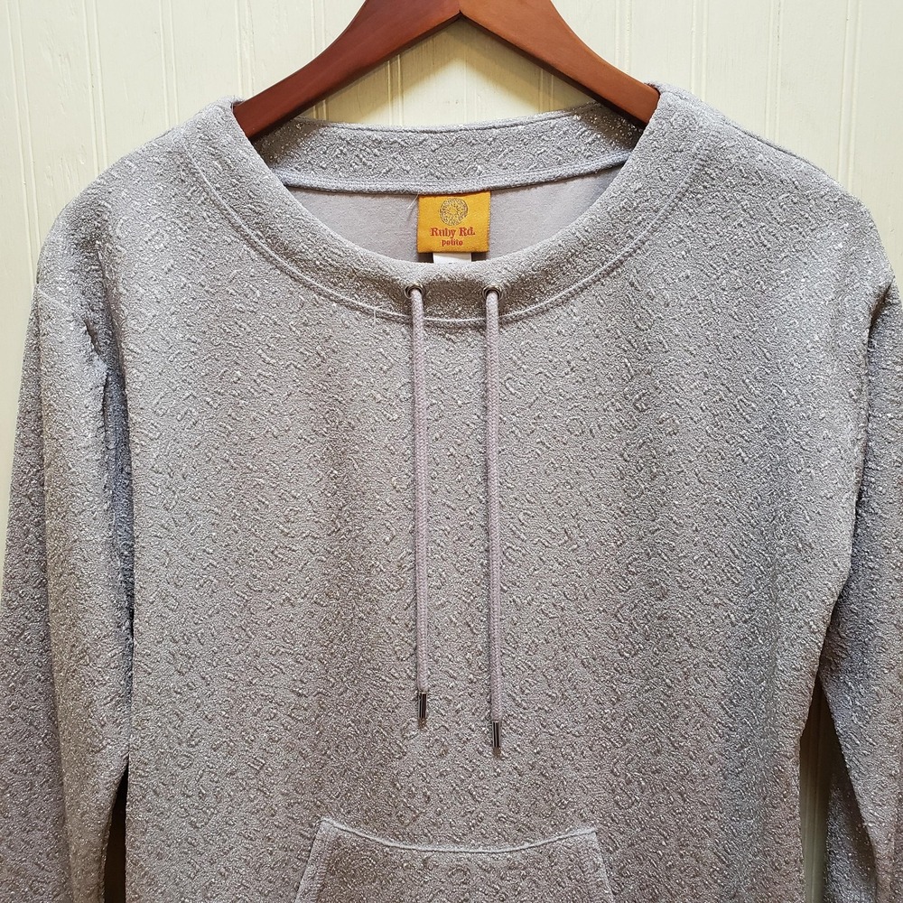 Ruby Rd. Shirt Womens PS Petite Silver Crew Neck 3/4 Sleeve Glitter Tunic Top